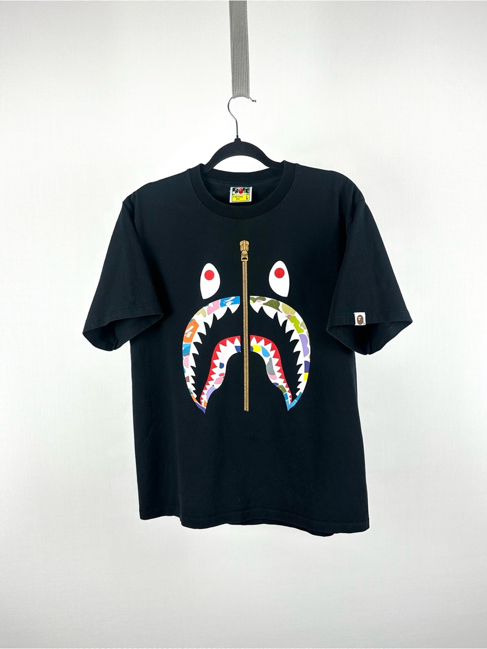 BAPE Color Camo Shark Face T-Shirt Black Size L A Bathing Ape Graphic Tee